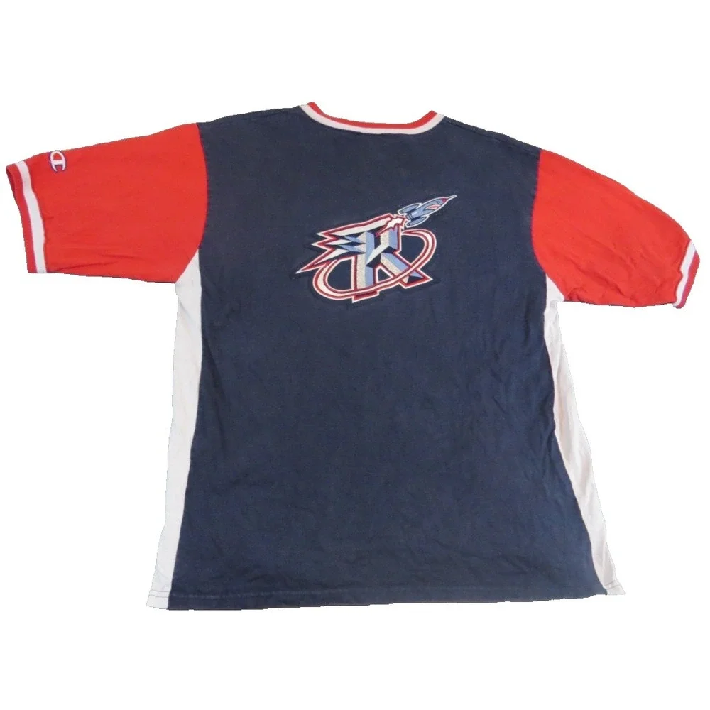 VTG Champion Houston Rockets Shooting Shirt 90s NBA Warm Up Jersey Men L Blue SS
